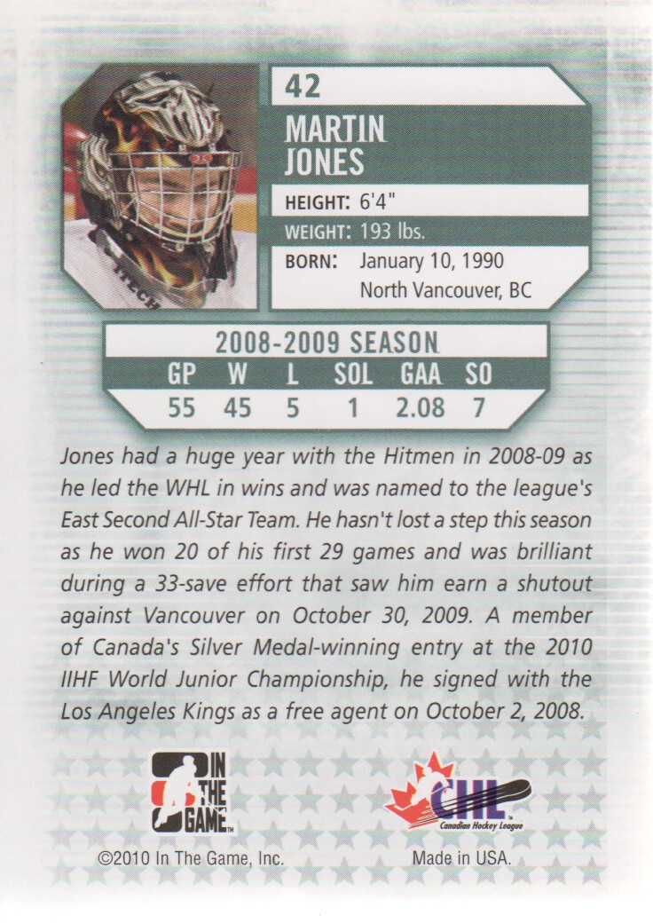 2009-10 Between The Pipes #42 Martin Jones back image