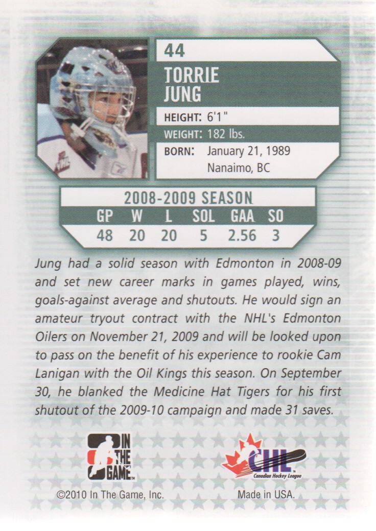 2009-10 Between The Pipes #44 Torrie Jung back image