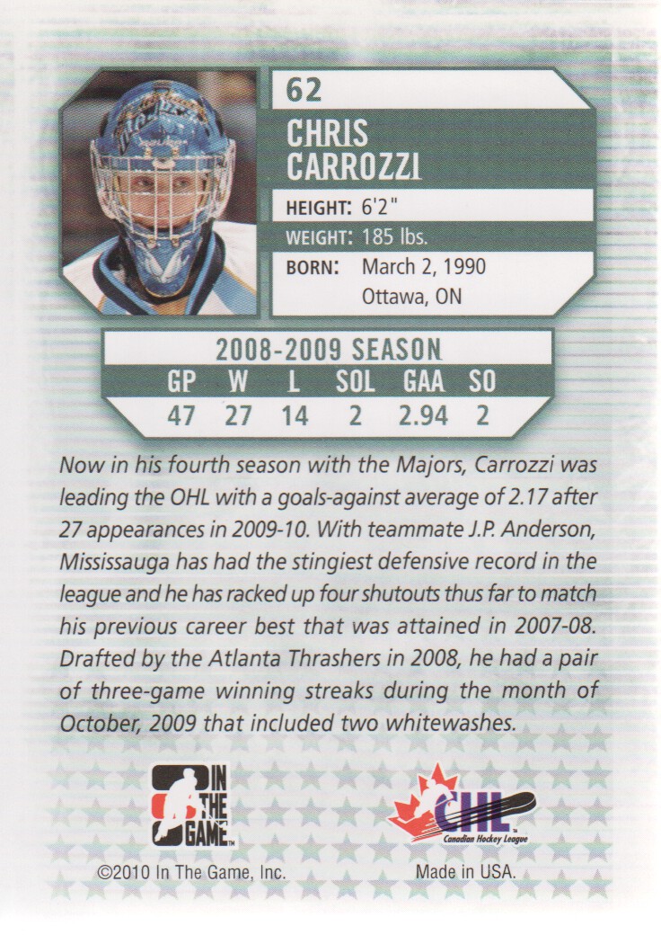 2009-10 Between The Pipes #62 Chris Carrozzi back image