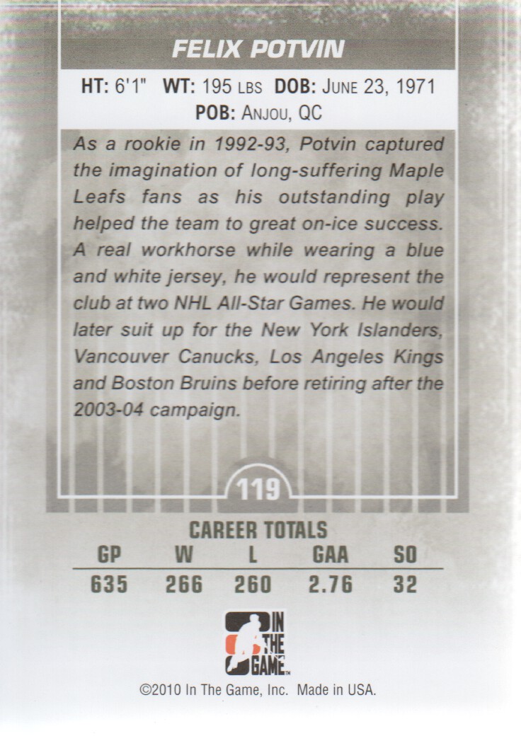 2009-10 Between The Pipes #119 Felix Potvin back image