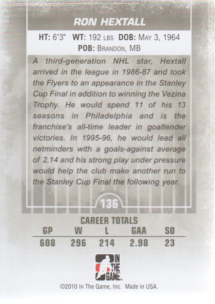 2009-10 Between The Pipes #136 Ron Hextall back image