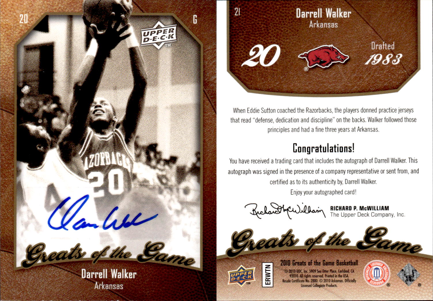 2009-10 Greats of the Game Autographs #21 Darrell Walker
