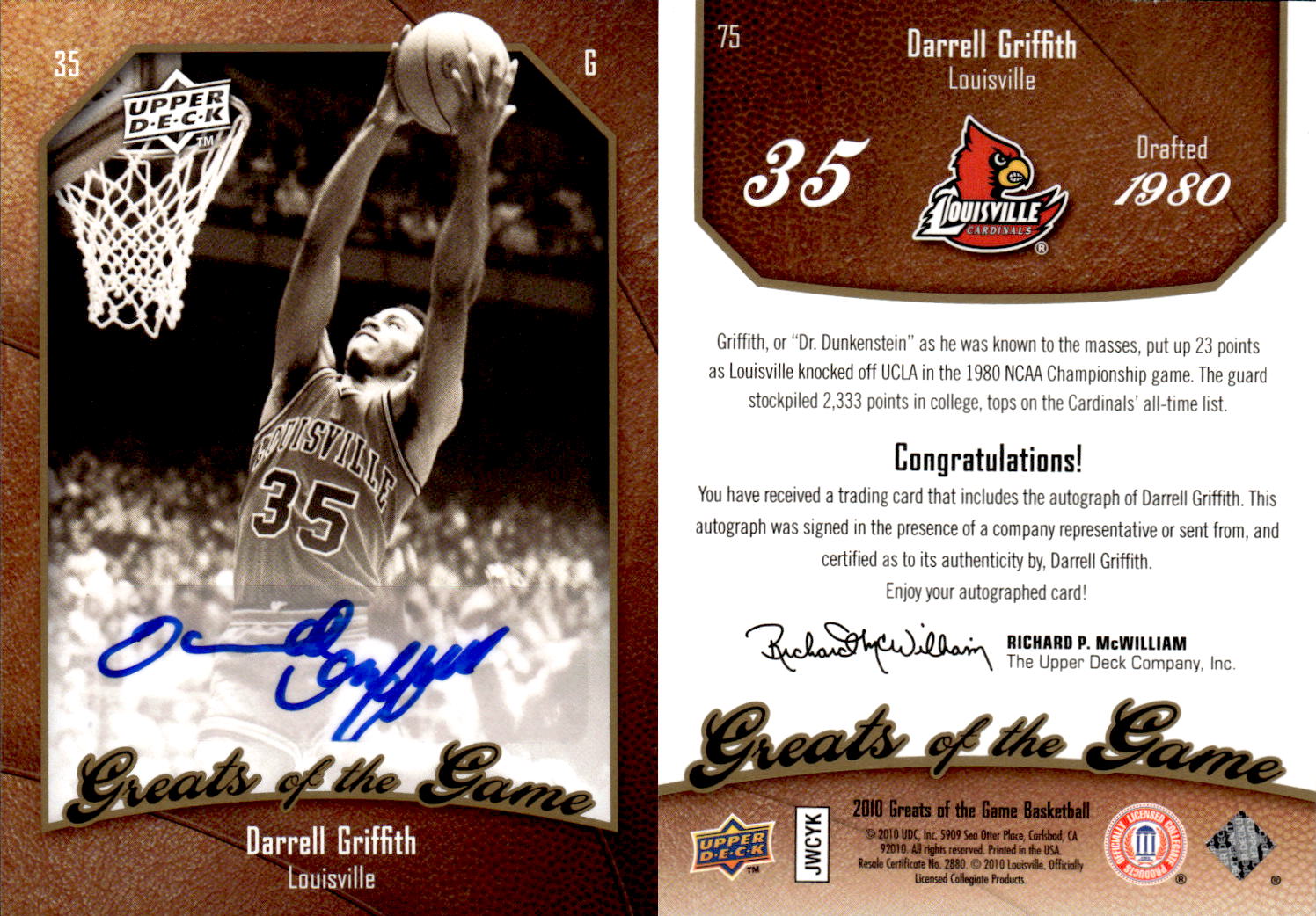 2009-10 Greats of the Game Autographs #75 Darrell Griffith