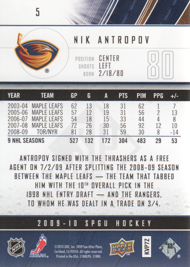 2009-10 SP Game Used #5 Nik Antropov back image