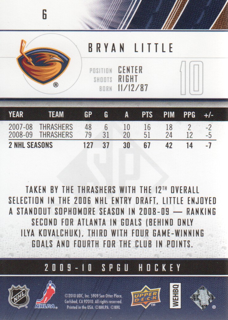 2009-10 SP Game Used #6 Bryan Little back image