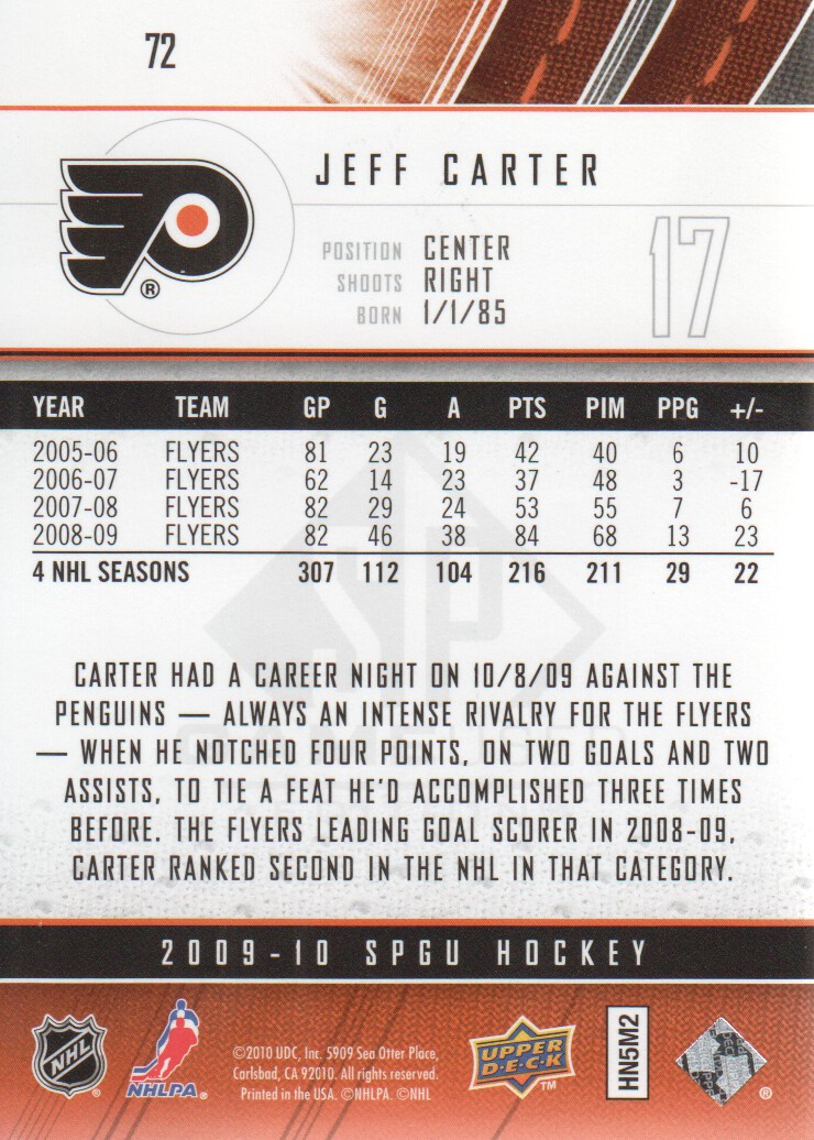 2009-10 SP Game Used #72 Jeff Carter back image