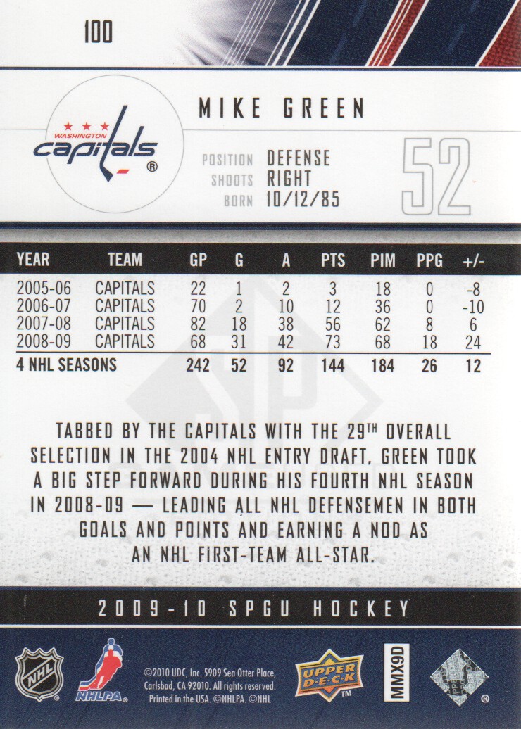 2009-10 SP Game Used #100 Mike Green back image