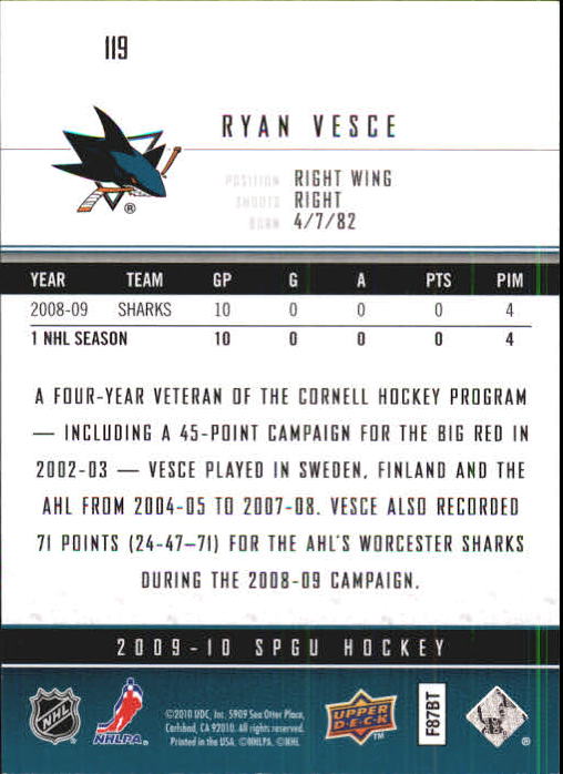 2009-10 SP Game Used #119 Ryan Vesce RC back image