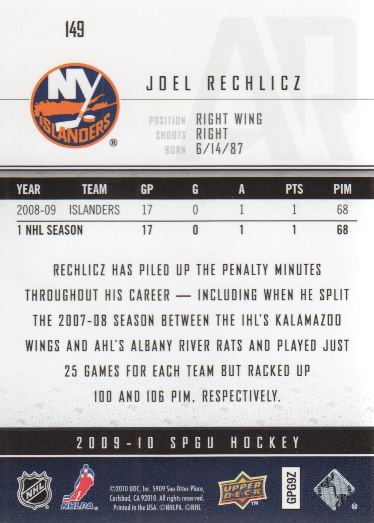 2009-10 SP Game Used #149 Joel Rechlicz RC back image