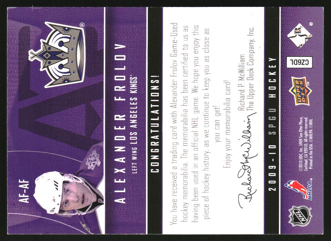 2009-10 SP Game Used Authentic Fabrics #AFAF Alexander Frolov