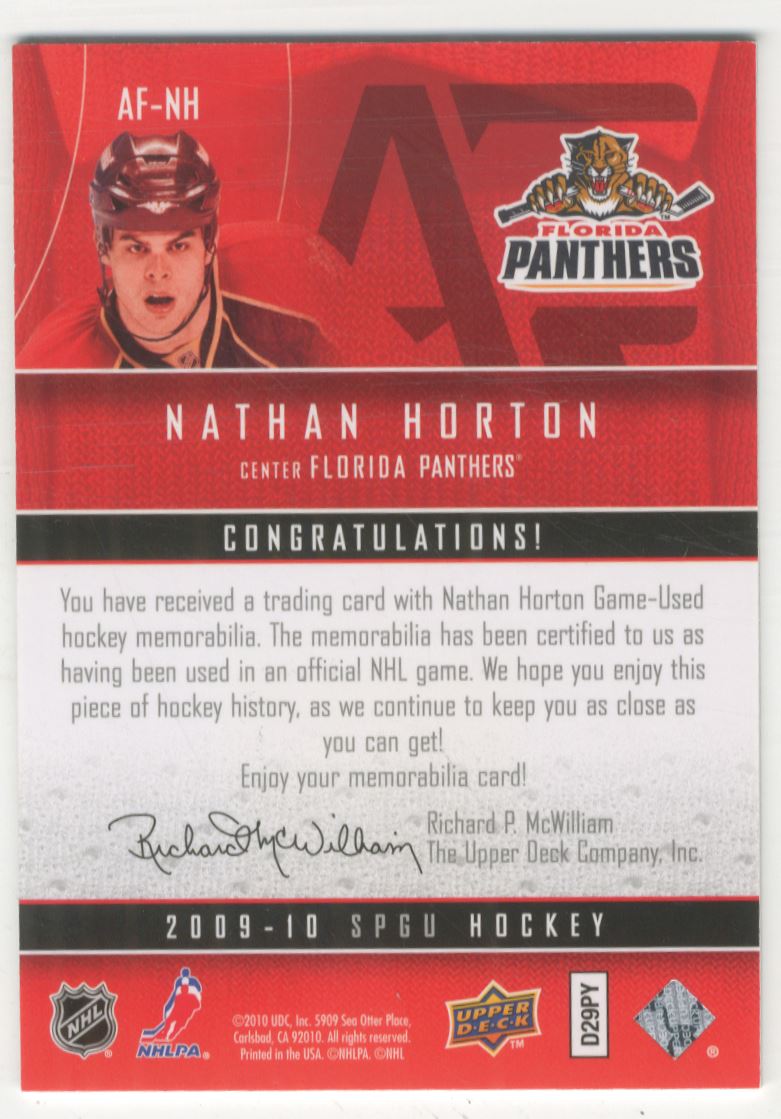 2009-10 SP Game Used Authentic Fabrics #AFNH Nathan Horton