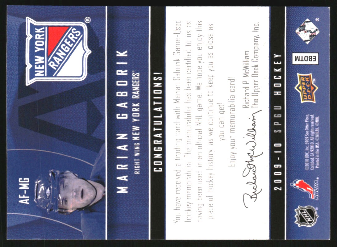 2009-10 SP Game Used Authentic Fabrics Gold #AFMG Marian Gaborik
