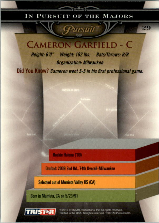 2010 TRISTAR Pursuit #29 Cameron Garfield back image