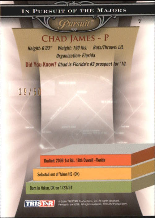 2010 TRISTAR Pursuit Gold #7 Chad James back image