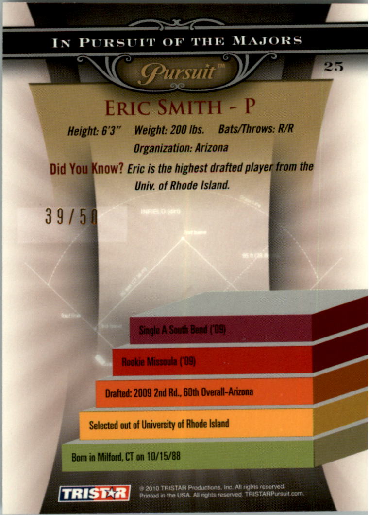 2010 TRISTAR Pursuit Gold #25 Eric Smith back image
