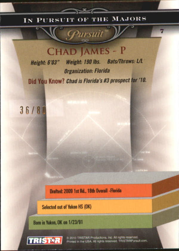 2010 TRISTAR Pursuit Autographs #7 Chad James back image