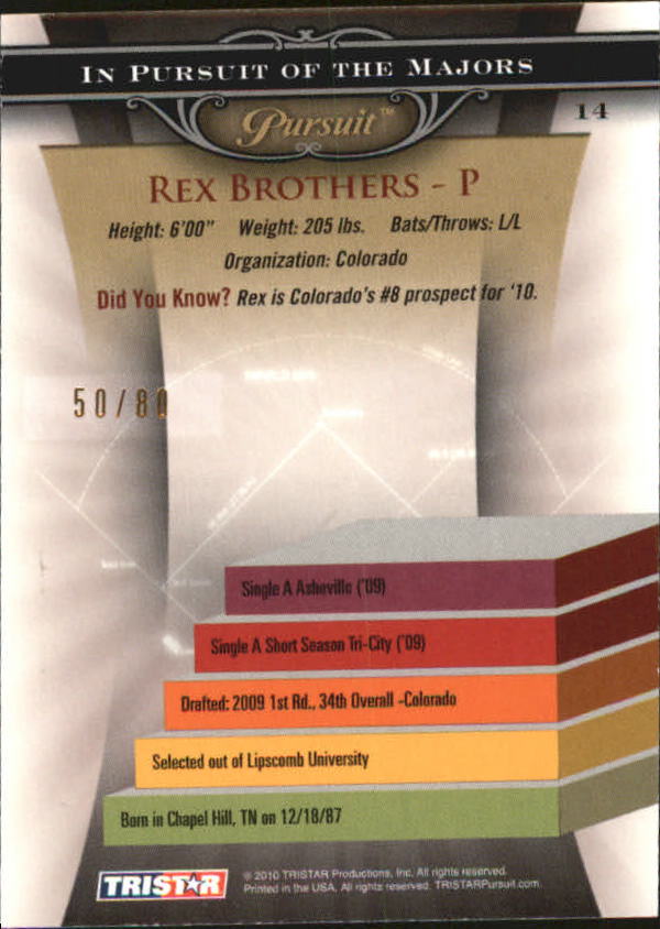 2010 TRISTAR Pursuit Autographs #14 Rex Brothers back image