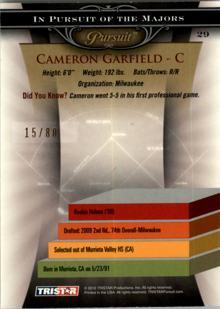 2010 TRISTAR Pursuit Autographs #29 Cameron Garfield back image