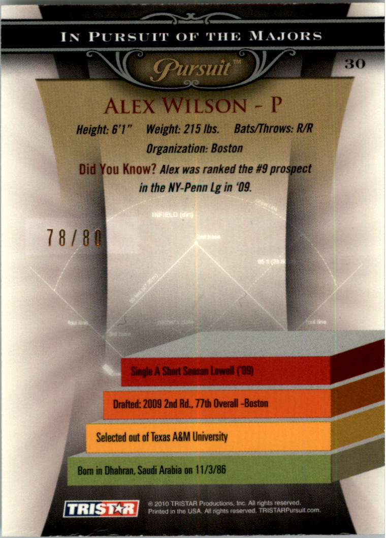 2010 TRISTAR Pursuit Autographs #30 Alex Wilson back image
