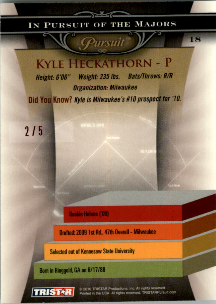2010 TRISTAR Pursuit Autographs Red #18 Kyle Heckathorn back image