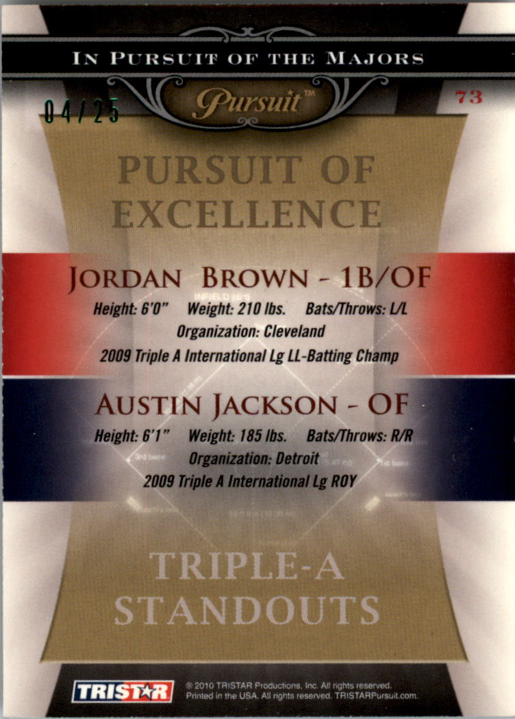 2010 TRISTAR Pursuit Autographs Green #73 Jordan Brown/Austin Jackson back image