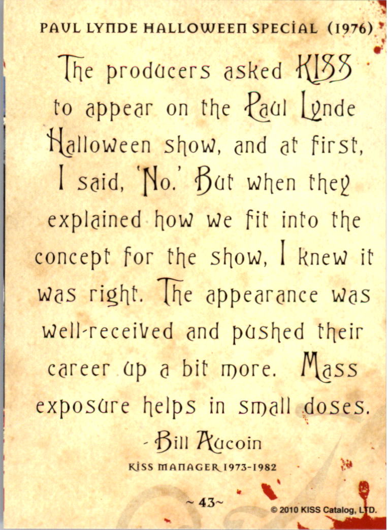 2010 Press Pass Legend of KISS #43 Paul Lynde Halloween Special-Bill Aucoin back image