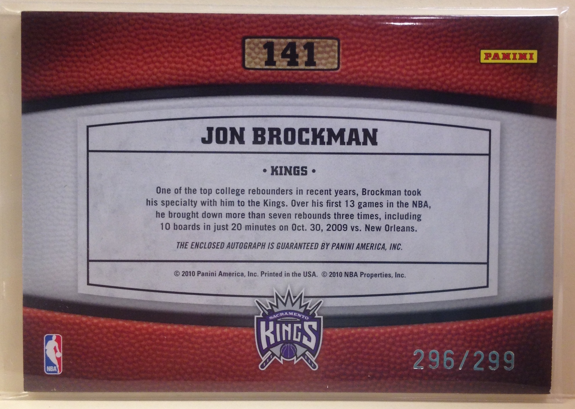 2009-10 Timeless Treasures #141 Jon Brockman AU RC back image