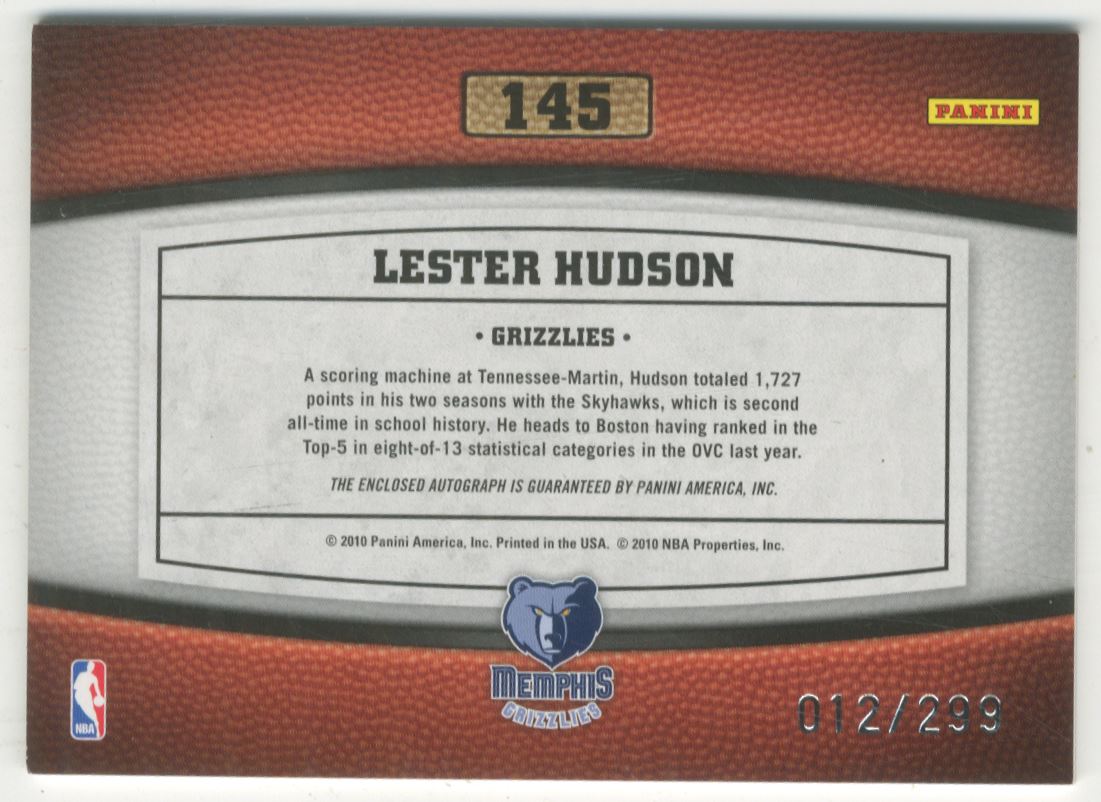 2009-10 Timeless Treasures #145 Lester Hudson AU RC back image