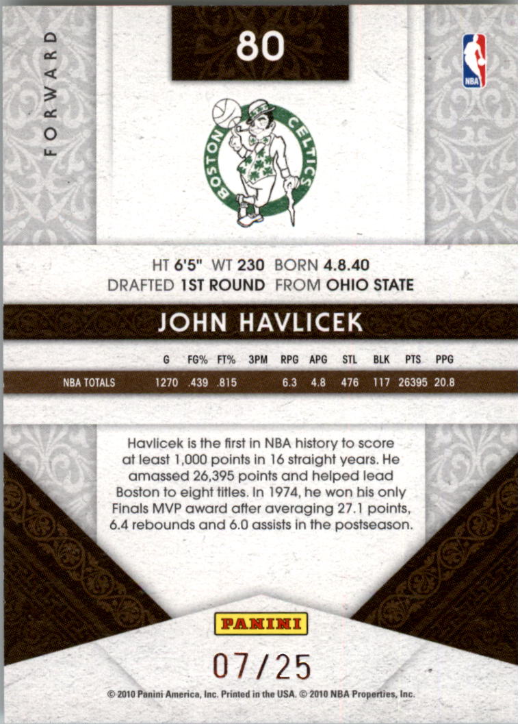 2009-10 Timeless Treasures Silver #80 John Havlicek back image