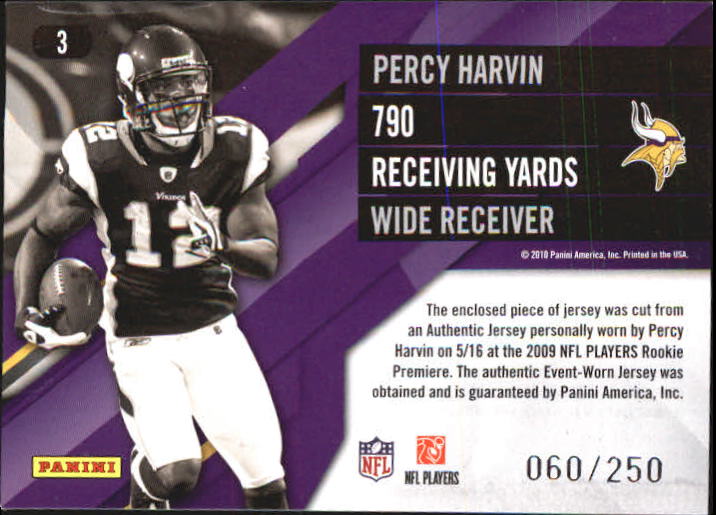 2010 Prestige Inside The Numbers Materials #3 Percy Harvin/250 back image