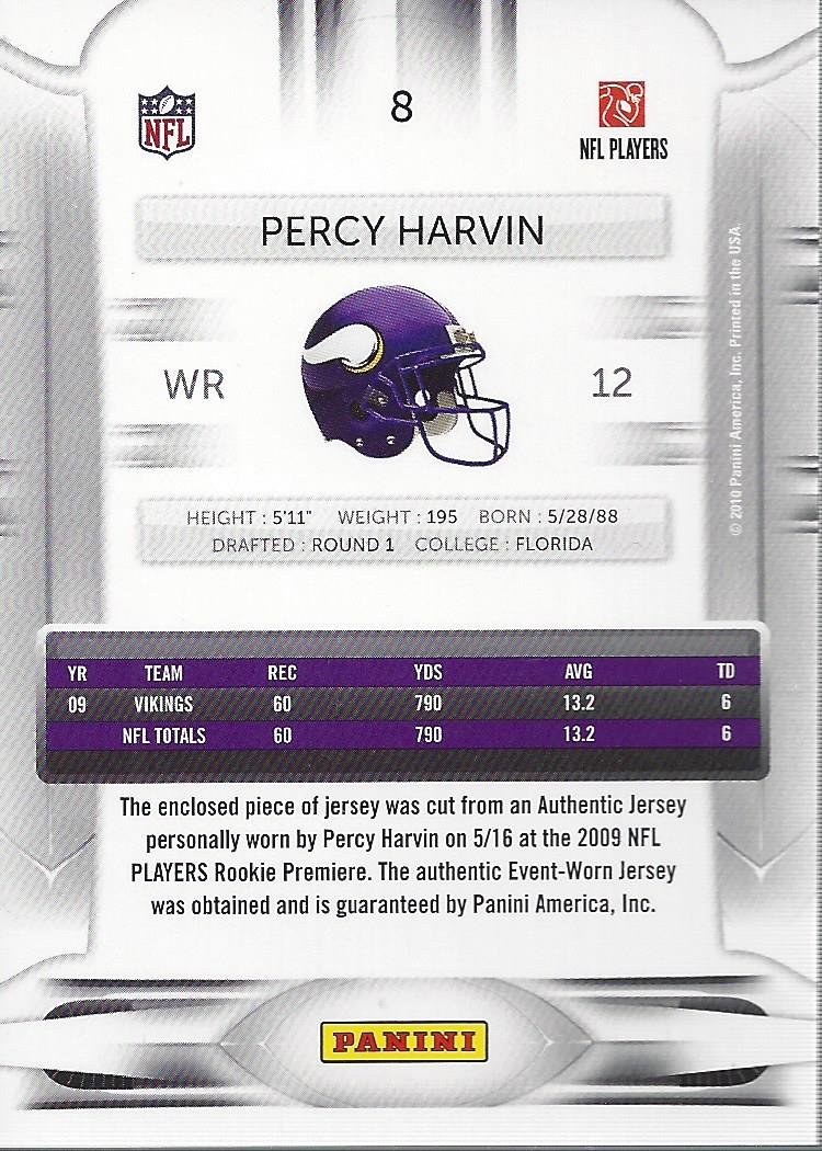 2010 Prestige Rookie Review Materials #8 Percy Harvin DP back image