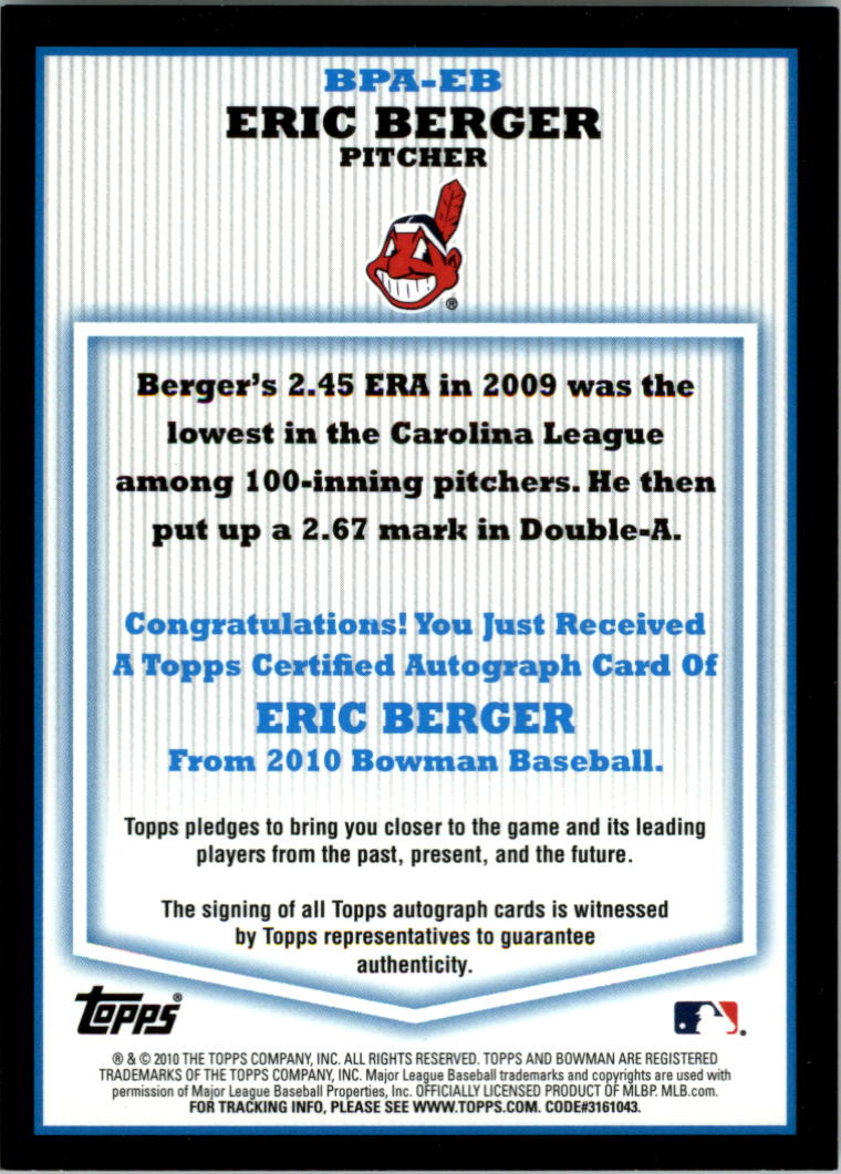 2010 Bowman Prospect Autographs #EB Eric Berger back image