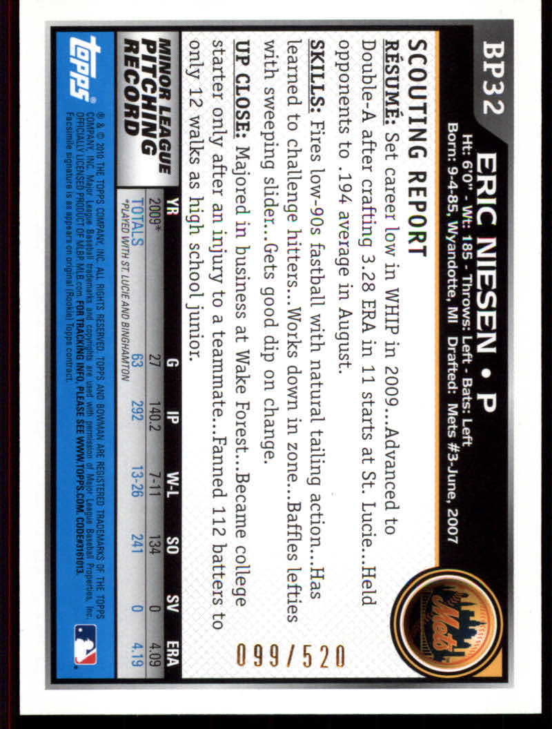 2010 Bowman Baseball "Prospects Blue" Insert Parallel Cards - Picture 7 of 32