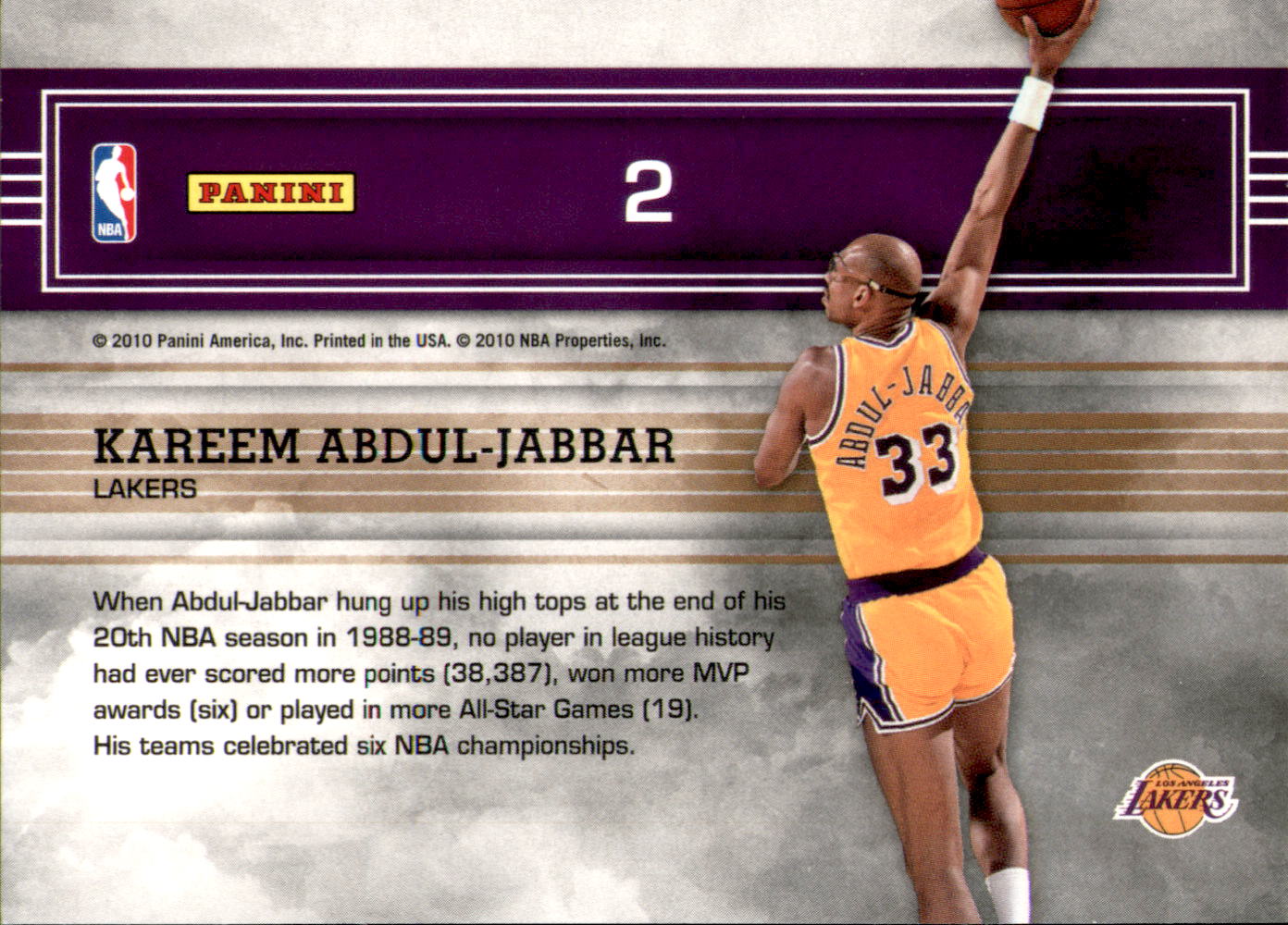 2009-10 Absolute Memorabilia Retail Marks of Fame #2 Kareem Abdul-Jabbar back image
