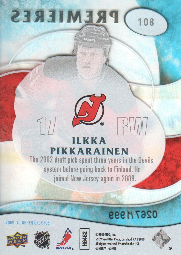 2009-10 Upper Deck Ice #108 Ilkka Pikkarainen RC back image