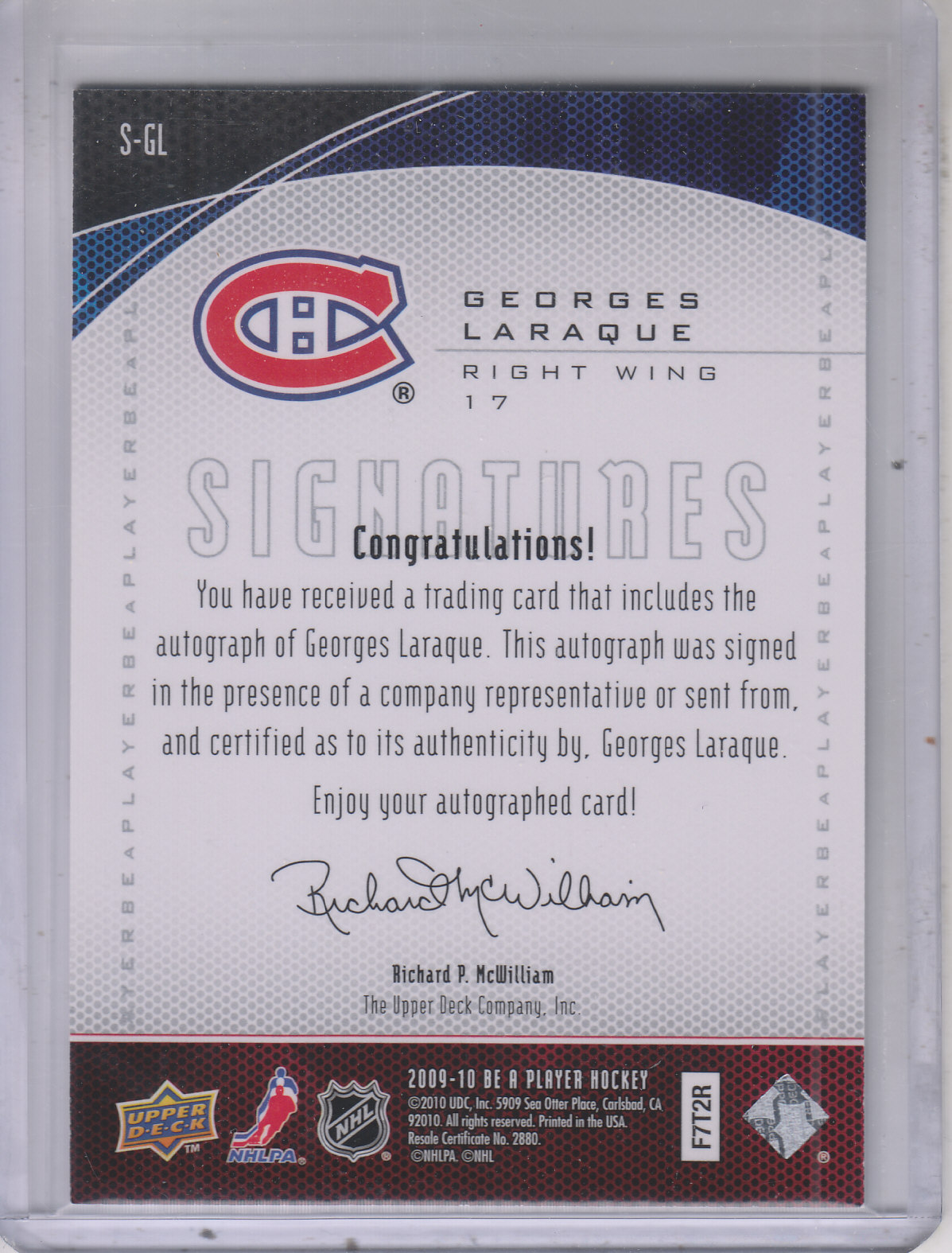 2009-10 Be A Player Signatures #SGL Georges Laraque back image