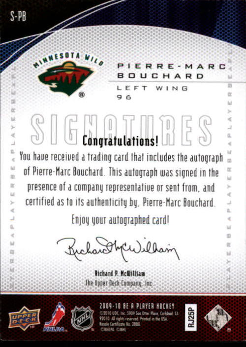 2009-10 Be A Player Signatures #SPB Pierre-Marc Bouchard back image