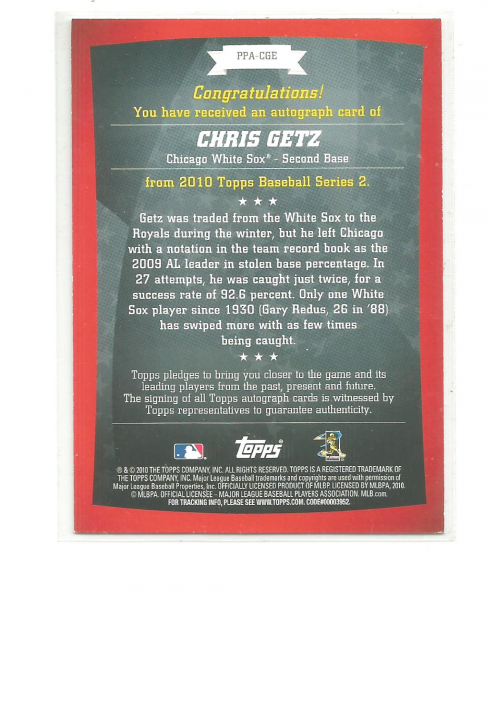 2010 Topps Peak Performance Autographs #CGE Chris Getz C2 back image