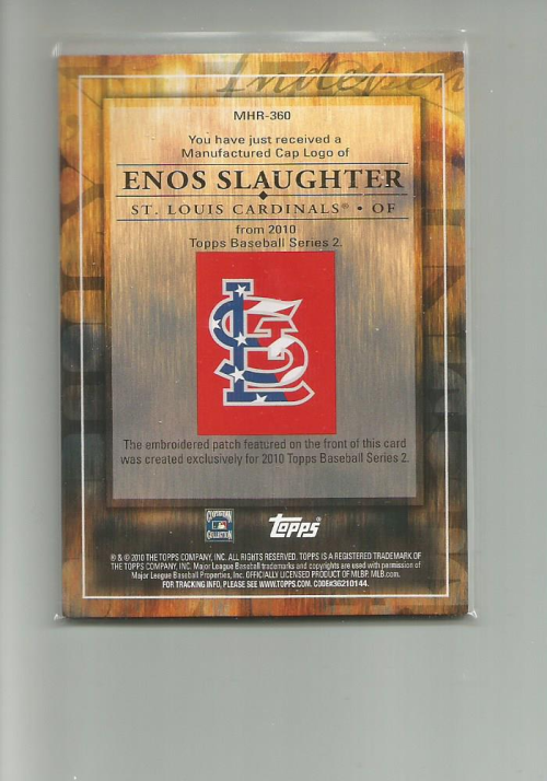 2010 Topps Manufactured Hat Logo Patch #MHR360 Enos Slaughter back image