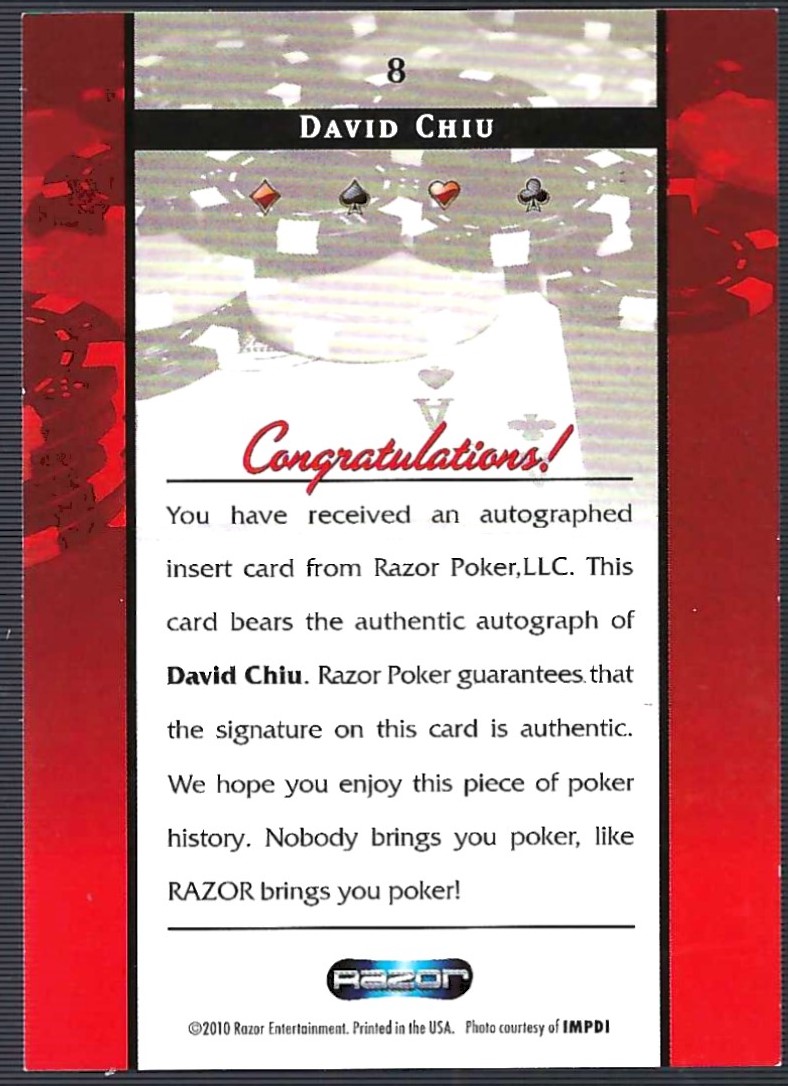 2010 Razor Poker Gold #8 David Chiu back image