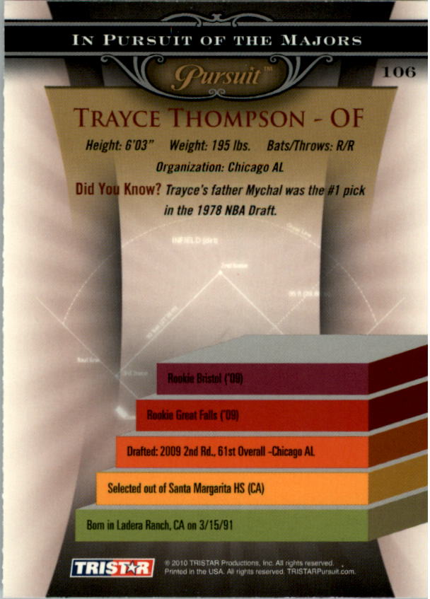 2010 TRISTAR Pursuit #106 Trayce Thompson back image