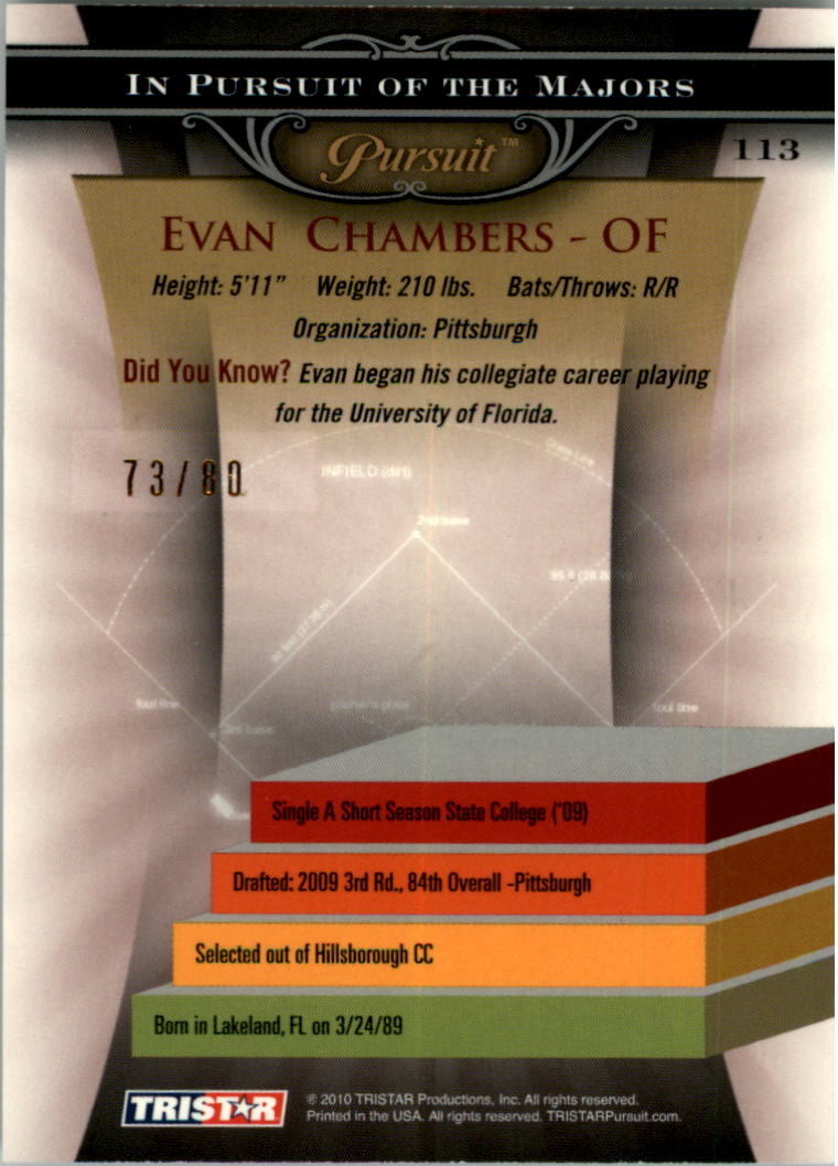 2010 TRISTAR Pursuit Autographs #113 Evan Chambers back image