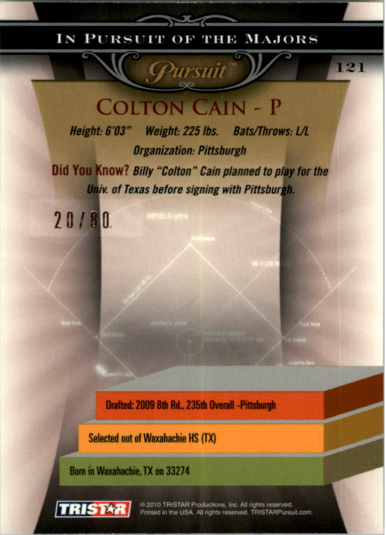 2010 TRISTAR Pursuit Autographs #121 Colton Cain back image