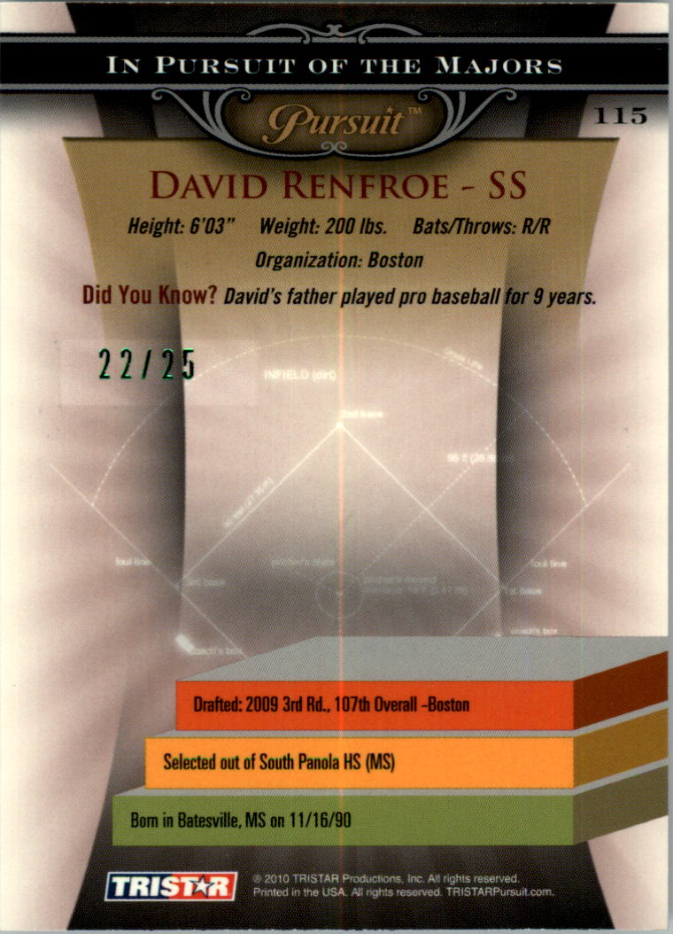 2010 TRISTAR Pursuit Autographs Green #115 David Renfroe back image