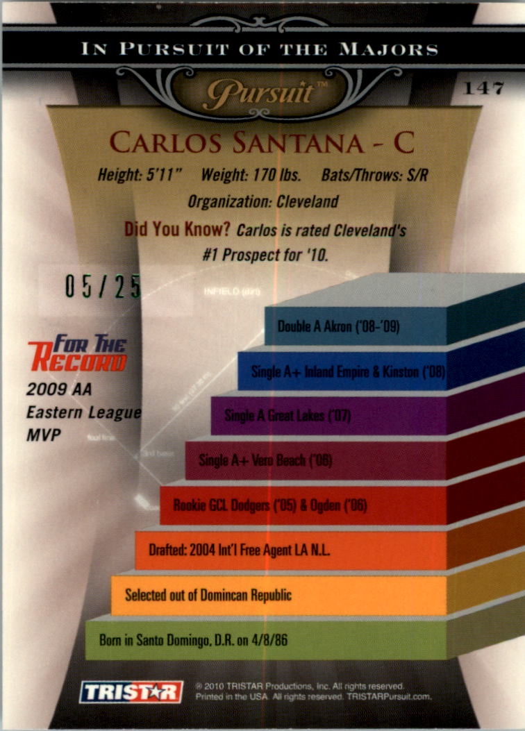 2010 TRISTAR Pursuit Autographs Green #147 Carlos Santana back image