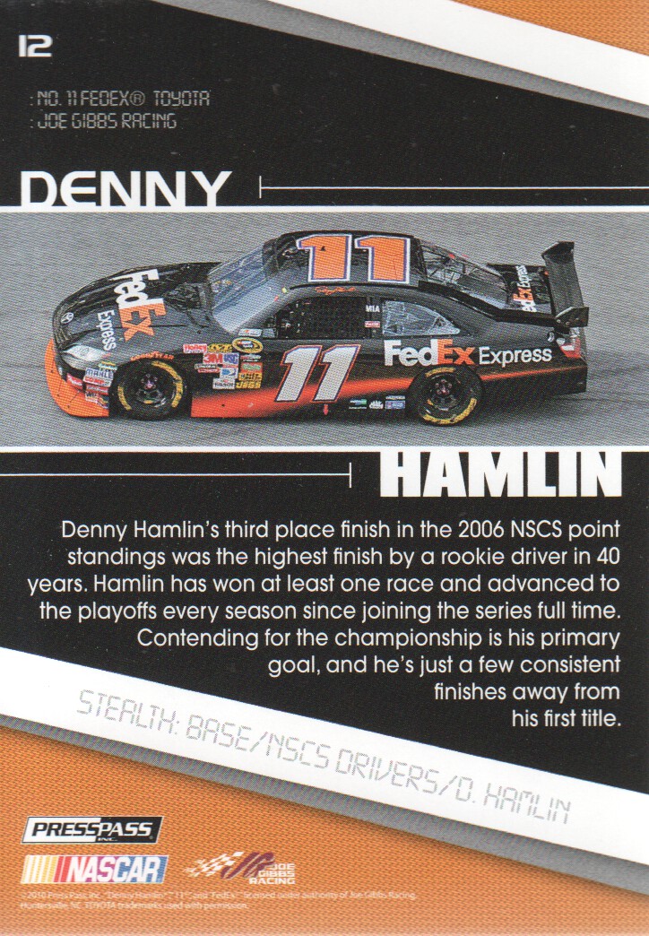 2010 Press Pass Stealth #12 Denny Hamlin back image