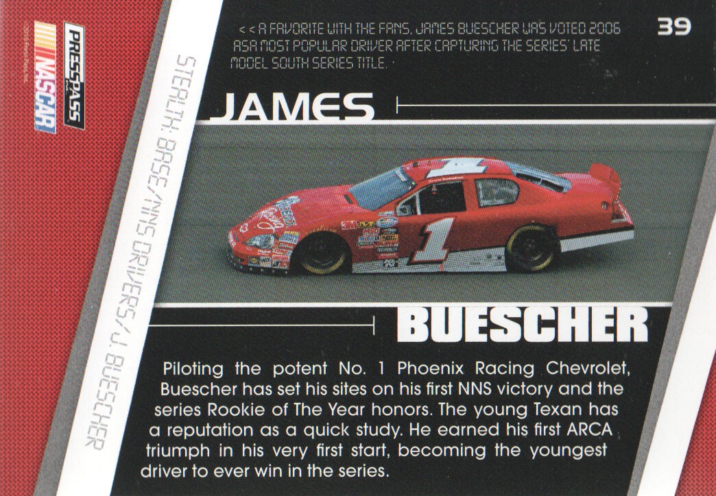 2010 Press Pass Stealth #39 James Buescher NNS RC back image