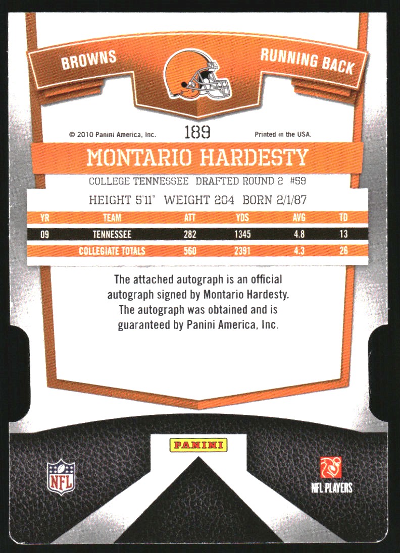 2010 Donruss Elite Aspirations Autographs #189 Montario Hardesty/49 back image