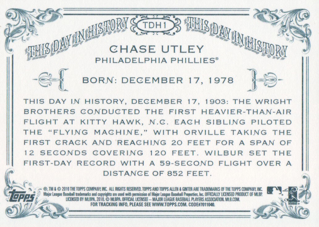 2010 Topps Allen and Ginter This Day in History #TDH1 Chase Utley back image