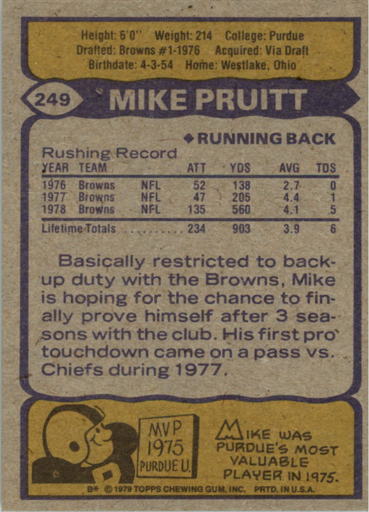 1979 Topps Cream Colored Back #249 Mike Pruitt back image